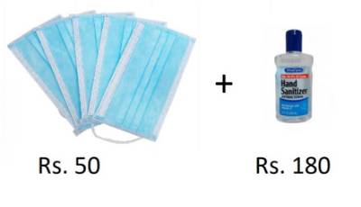 Picture of Combo Pack - Disposable Nonwoven Surgical Face Mask with Earloop 5 pcs + Hand Sanitizer 60ml