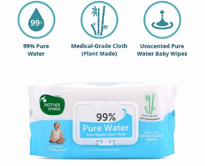 Picture of Mother Sparsh 99% Water Wipes (72 Unscented Baby Wipes)