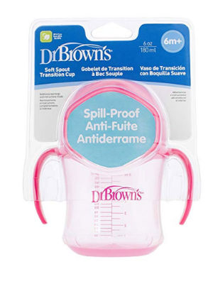 Picture of Dr. Brown's 6 oz / 180ml Soft-Spout Transition Cup w/ Handles - Pink (6m+)