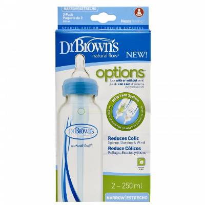 Picture of Dr. Brown's 8 oz / 250ml PP Narrow-Neck "Options" Baby Bottle - Blue, 2-Pack