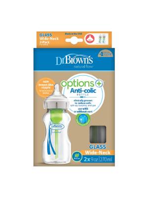 Picture of Dr. Brown's 9 oz / 270ml Glass Wide-Neck "Options" Baby Bottle, 2-Pack