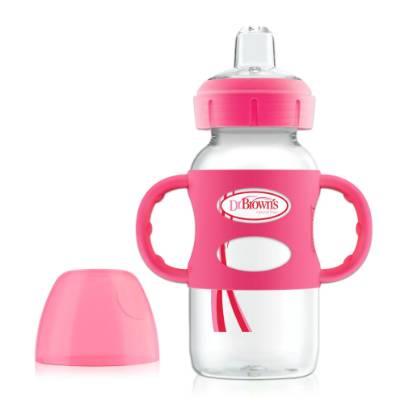 Picture of Dr. Brown's 9 oz / 270ml PP Wide-Neck "Options compatible" Sippy Bottle w/ Silicone Handles, Pink, 1-Pack