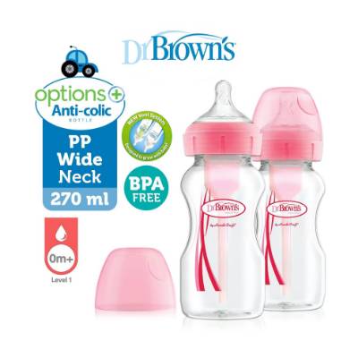 Picture of Dr. Brown's 9 oz / 270ml PP Wide-Neck "Options" Baby Bottle - Pink, 2-Pack