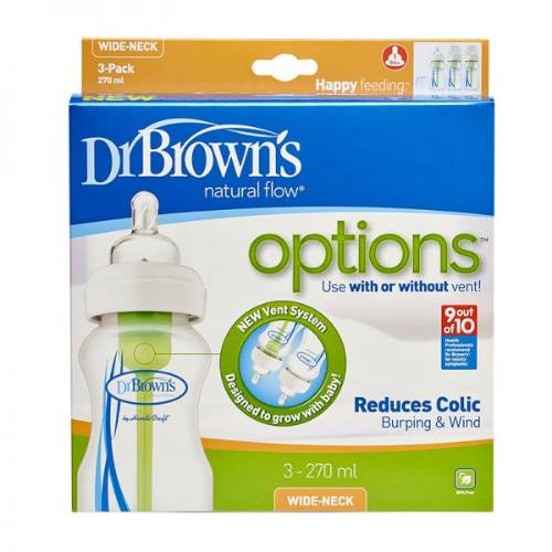 Picture of Dr. Brown's 9 oz / 270ml PP Wide-Neck "Options" Baby Bottle, 3-Pack