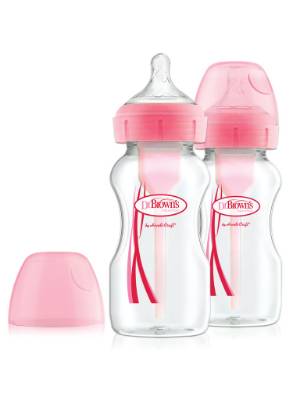 Picture of Dr. Brown's 9 oz / 270ml Options+ Wide-Neck Bottle, PP, PINK, 2-Pack