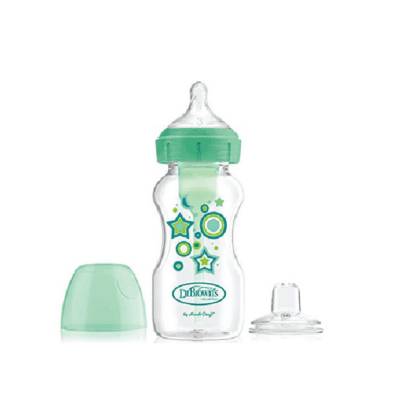 Picture of Dr. Brown's 9 oz / 270ml Options+ Wide-Neck Green Deco Bottle w/ Sippy Spout (+L3 Nipple in Bottle), Single