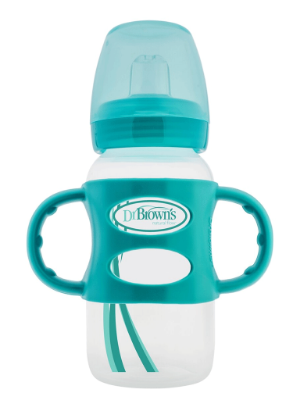 Picture of Dr. Brown's 9 oz / 270ml PP Wide-Neck Sippy Spout Bottle w/ Silicone Handles, Turquoise, Single