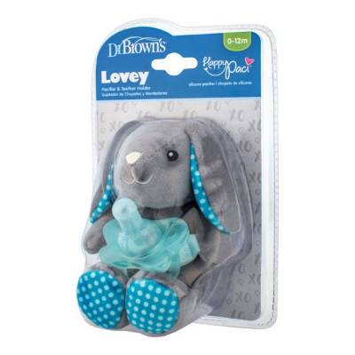 Picture of Dr. Brown's Bunny Lovey with Blue One-Piece Pacifier