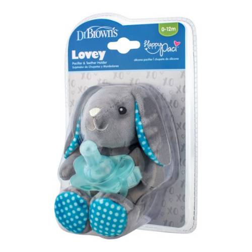 Picture of Dr. Brown's Bunny Lovey with Blue One-Piece Pacifier