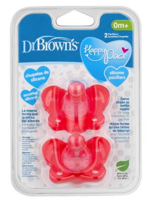 Picture of Dr. Brown's HappyPaci Silicone Pacifier, Stage 1, 0m+, Pink 2-Pack