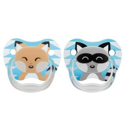 Picture of Dr. Brown's PreVent Printed Shield Pacifier - Stage 1 * 0-6M - Boy Animal Faces (Raccoon & Fox), 2-Pack